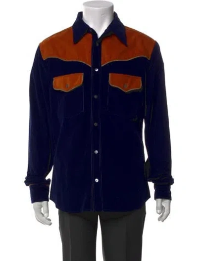 Pre-owned Marni Colorblock Pattern Long Sleeve Western Shirt In Blue