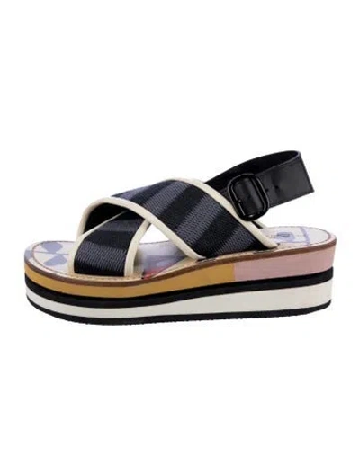 Pre-owned Marni Colorblock Pattern Slingback Sandals In Blue
