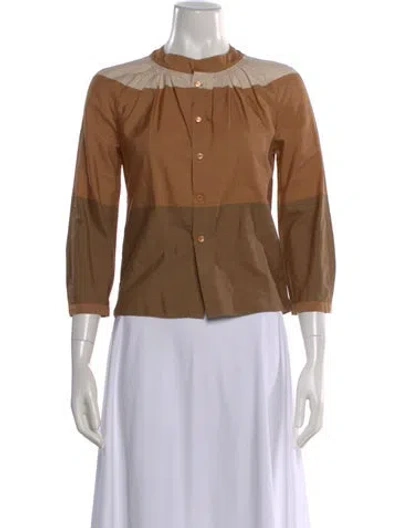 Pre-owned Marni Colorblock Pattern Three-quarter Sleeve Top In Brown