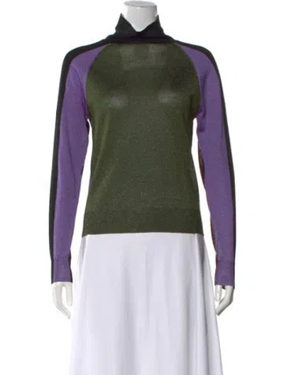 Pre-owned Marni Colorblock Pattern Turtleneck Sweater In Green