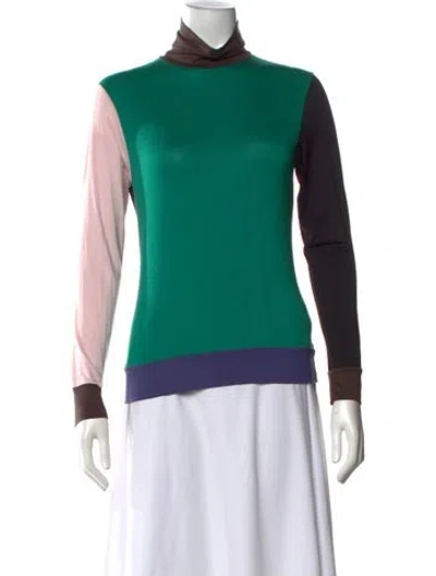 Pre-owned Marni Colorblock Pattern Turtleneck Sweater In Green