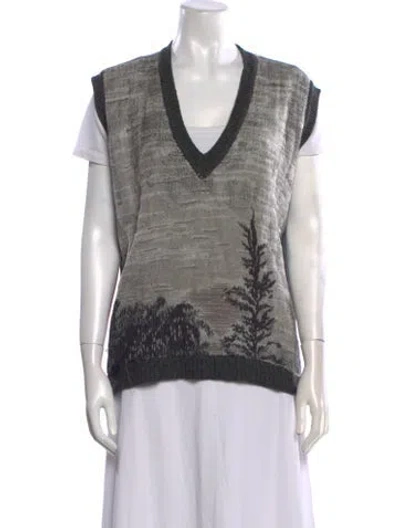 Pre-owned Marni Colorblock Pattern V-neck Sweater In Gray