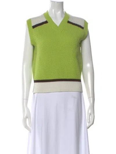 Pre-owned Marni Colorblock Pattern V-neck Sweater In Green