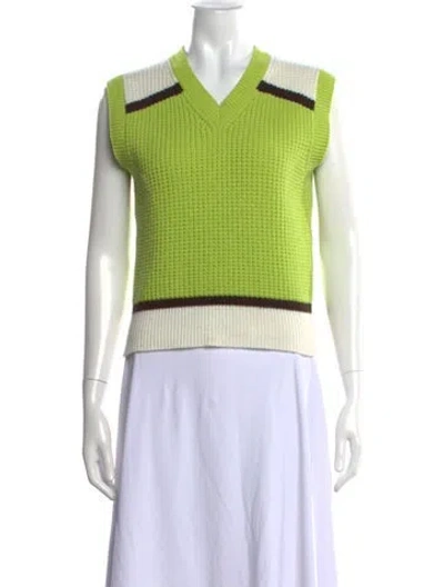 Pre-owned Marni Colorblock Pattern V-neck Sweater In Green