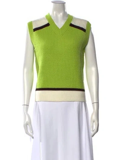 Pre-owned Marni Colorblock Pattern V-neck Sweater In Green