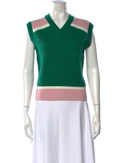Pre-owned Marni Colorblock Pattern V-neck Sweater In Green