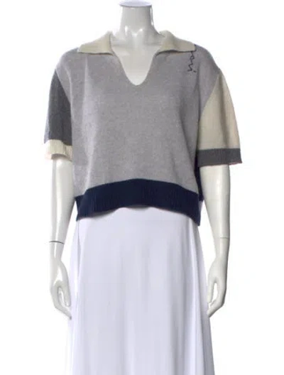 Pre-owned Marni Colorblock Pattern V-neck Sweater In Grey