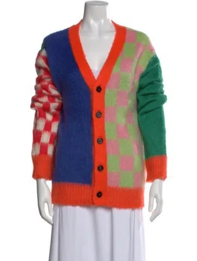 Pre-owned Marni Colorblock Pattern V-neck Sweater In Orange