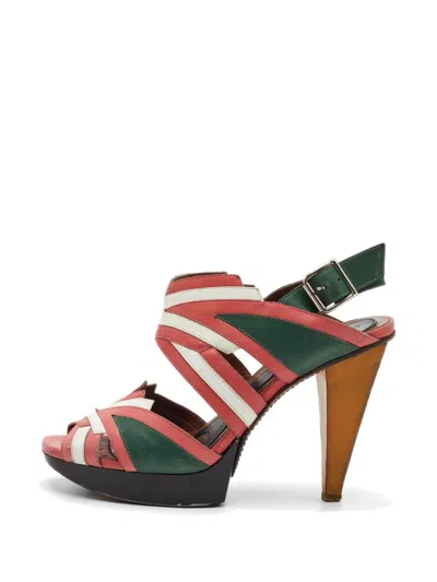 Pre-owned Marni Colorblock Platform Slingback Sandals In Red