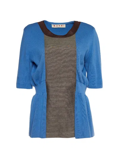Pre-owned Marni Colorblock Rib-knit Top In Blue