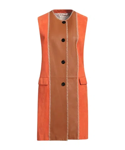 Marni Color-block Suede Sleeveless Coat In Brown