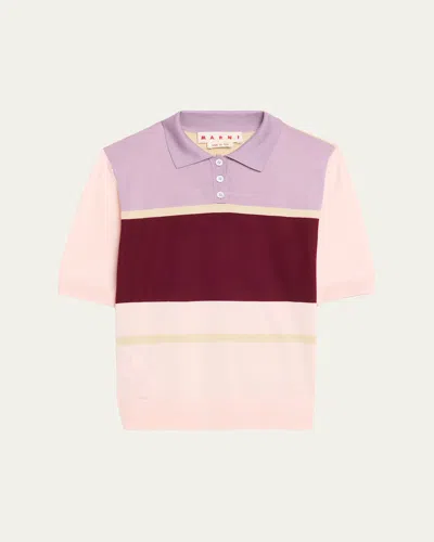 Marni Colorblock Wool-silk Polo Shirt In Pink
