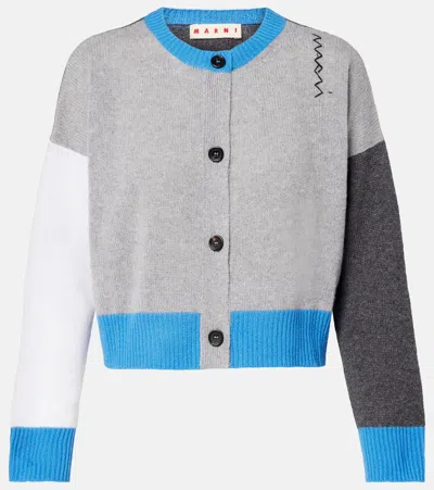 Marni Colorblocked Cashmere Cardigan In Gray