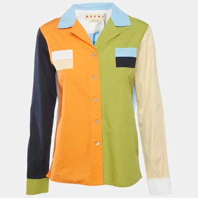 Marni Colorblocked Cotton Long Sleeve Shirt In Multi