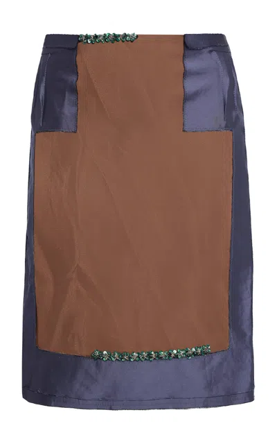 Marni Colorblocked Midi Skirt In Brown