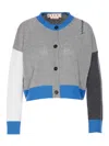 Marni Womens Bln38 Colour-block Brand-embroidered Cashmere Cardigan In Gray