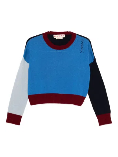 MARNI COLOUR-BLOCK CASHMERE CROPPED SWEATER
