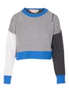 Marni Cropped Color-block Sweater With Round Neckline In Gray