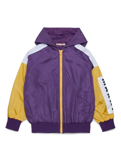 Marni Kids' Colour-block Hooded Jacket In 紫色