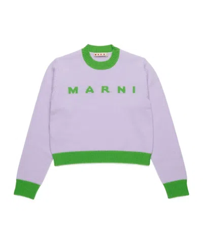 Marni Kids' Maglione Girocollo In Misto Lana-cashmere Colorblock In Pink