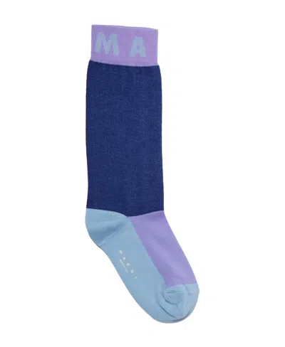 Marni Colour-block Knitted Socks In Blue