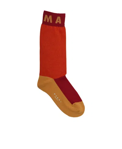 Marni Colour-block Knitted Socks In Red