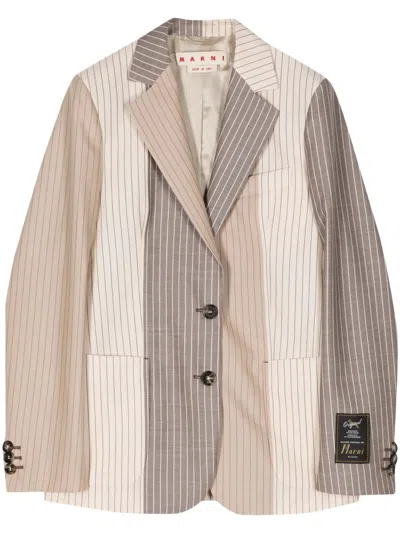 Marni Colour-block Pinstripe Blazer In Brown