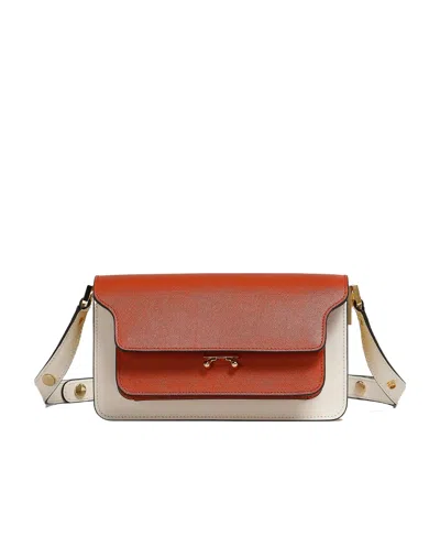 Marni Colour-block Saffiano Leather Shoulder Bag In Brown