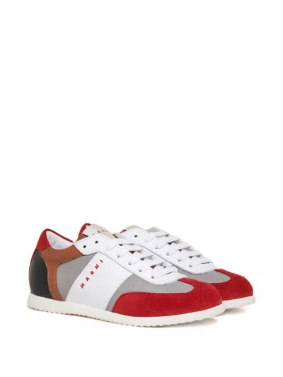 Marni Kids' Colour-block Side Print Sneakers In Red