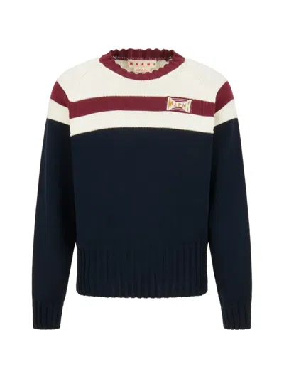 Marni Colour-block Striped Cotton Sweatshirt In Blue