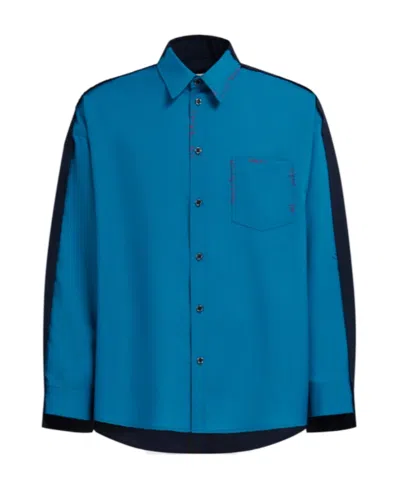 Marni Colour-block Virgin-wool Shirt In Blue