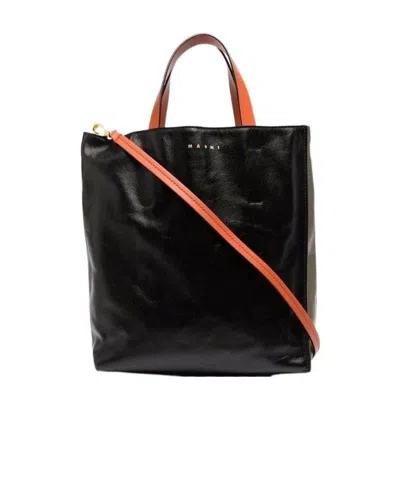Marni Colourblock Leather Tote Bag In Black