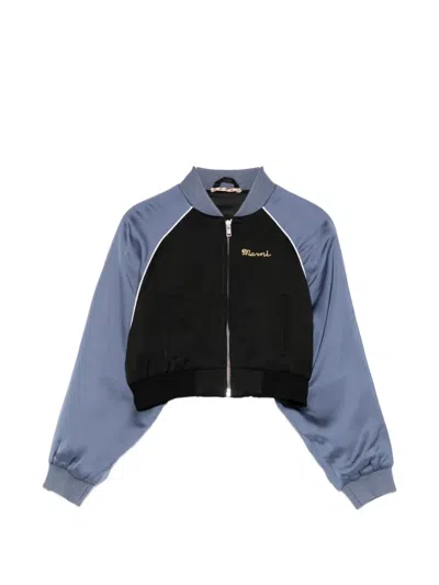 Marni Kids' Colour-block Logo Embroidered Jacket In Blue