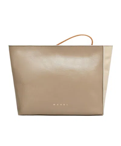 Marni Colourblock Logo-print Clutch In Nude