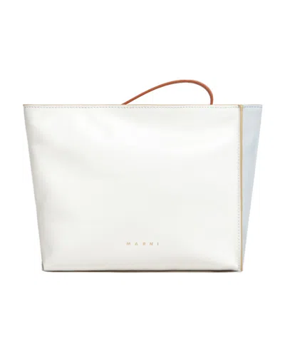 Marni Colourblock Logo-print Clutch In White
