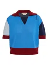 Marni V-neck Colorblock Crop Polo Sweater In Blue