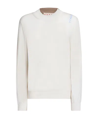 MARNI WHITE CREW NECK KNITTED JUMPER WITH CONTRASTING BACK PANEL
