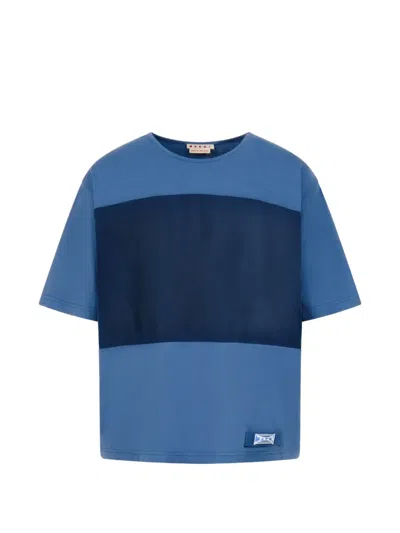 Marni Colour-blocked Logo T-shirt In Blue