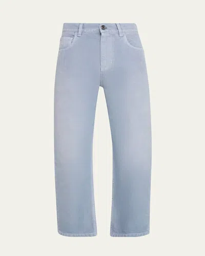 Marni Compact Cotton Canvas Straight-leg Crop Pants In Blue