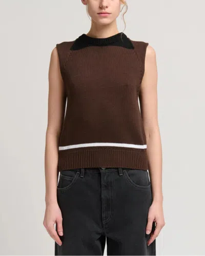 Marni Compact Cotton Sleeveless Crewneck In Brown