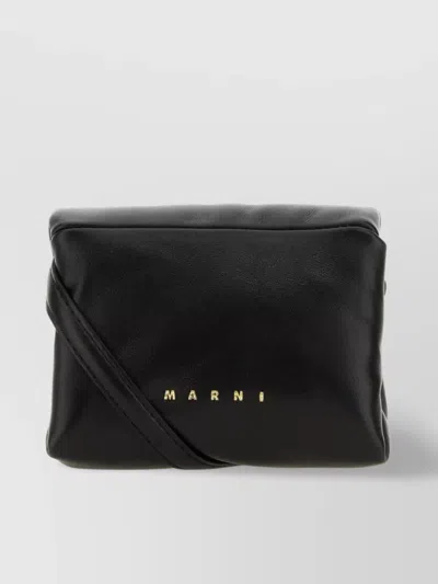 Marni Compact Leather Prisma Clutch In Black