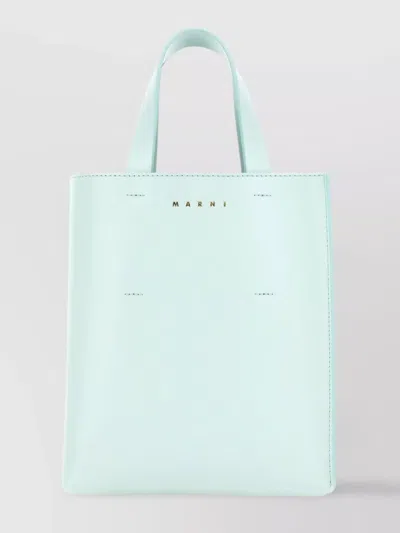 Marni Compact Museo Handbag In Pale Leather In White