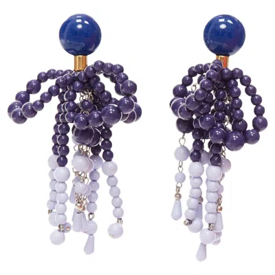 Marni Contrast Beads Statement Dangling Clip On Earrings In Blue