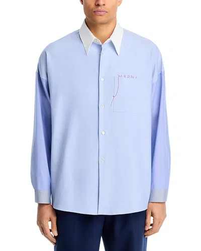 Marni Contrast Collar Boxy Fit Casual Button Down Shirt In Blue