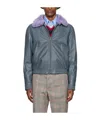 Marni Contrast-collar Leather Jacket In Gray