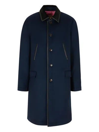 Marni Contrast Collar Logo-patch Coat In Blue