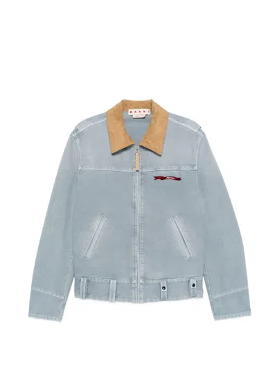 Marni Contrast-collar Zip-fastening Jacket In Blue