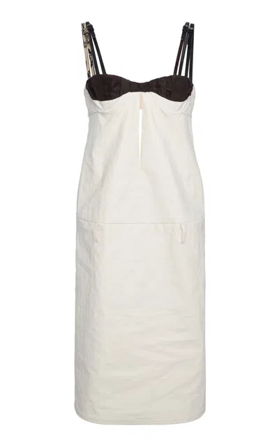 Marni Contrast Cup Linen Mini Dress In White