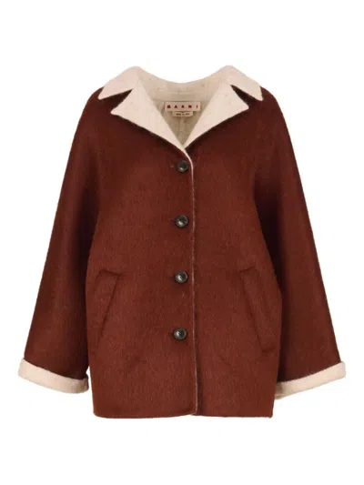 Marni Contrast-lapel Flared-sleeves Jacket In Brown