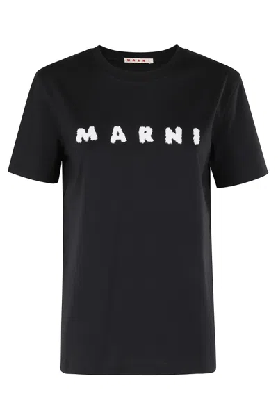 Marni Contrast Logo Crew Neck T-shirt In Black